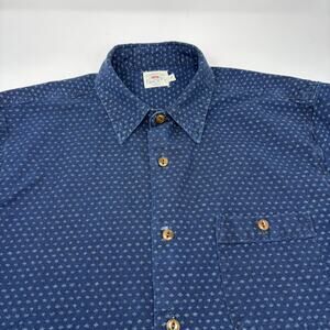 Faherty Mens Medium Navy Blue White Spotted Short Sleeve Button Up Shirt